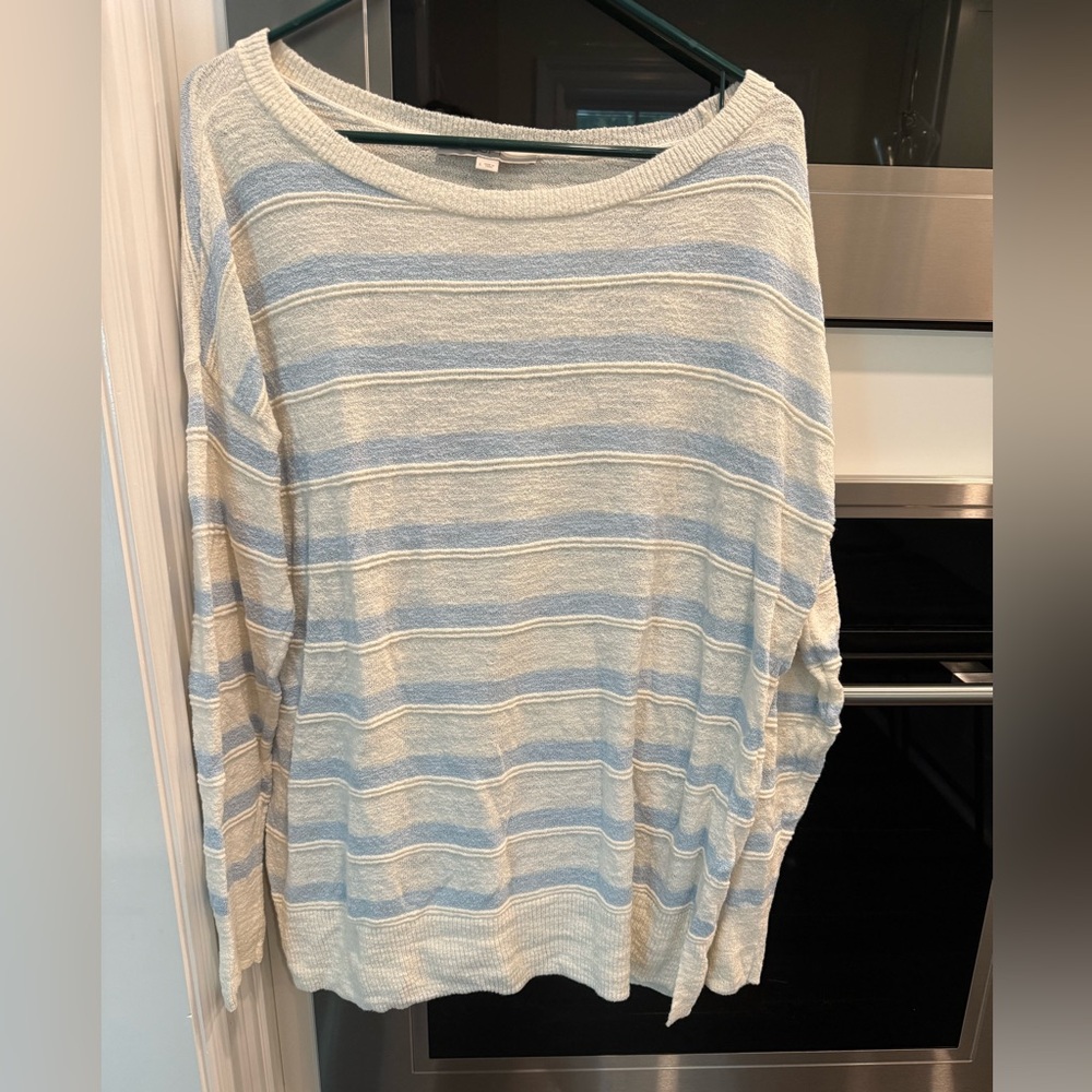LOFT Blue and Cream Striped Sweater